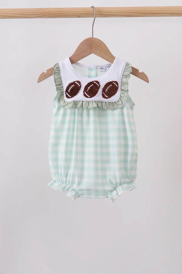 Green football gingham ruffle bubble