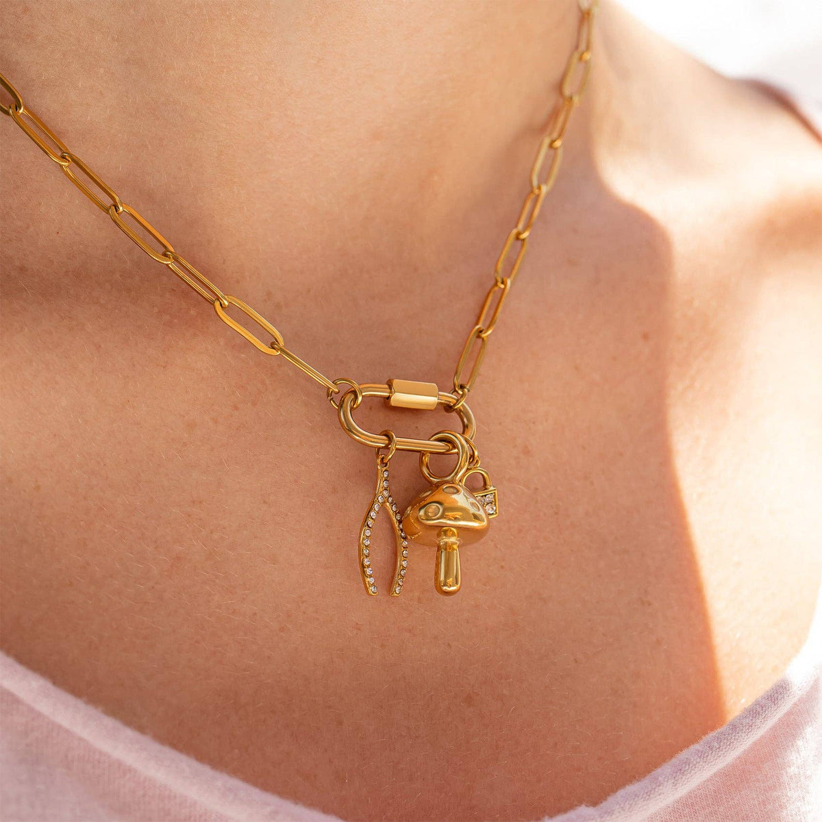 Paperclip Carabiner Necklace 18K PVD