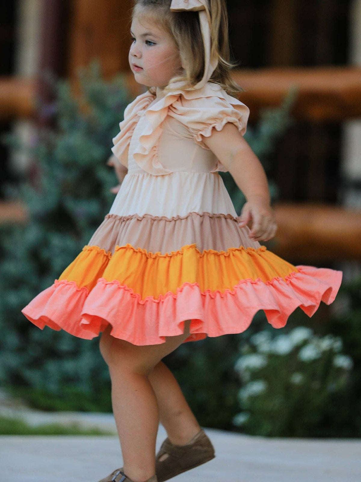 Fall Bohemian Style Toddler Dress With Ruffles