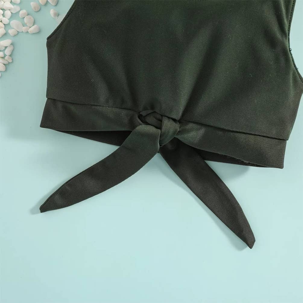 Green Tropical Toddler 2-Piece Little Girl Swimsuit Set: 1-2T