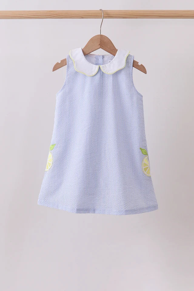 Blue Stripe Lemon Applique Dress