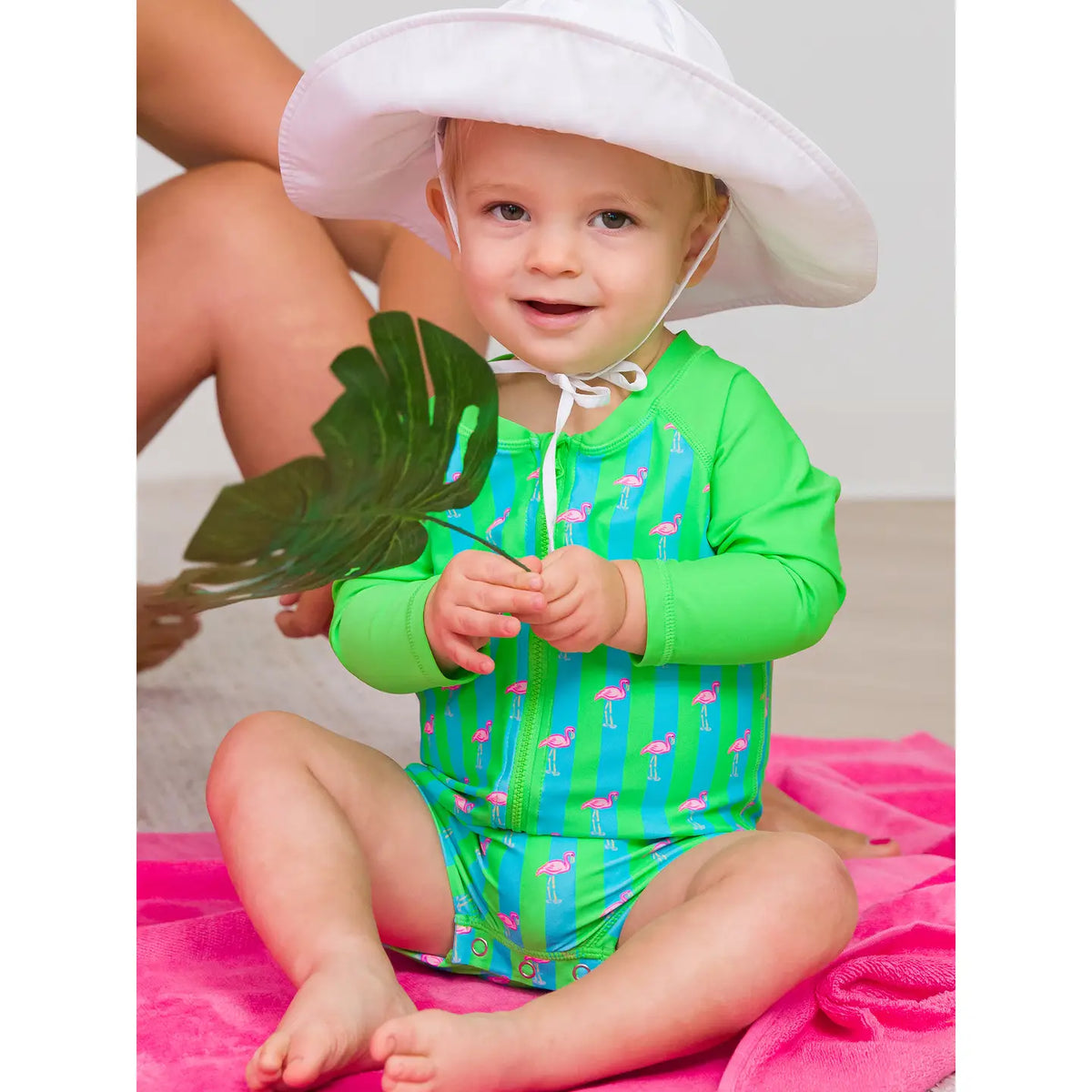 Neon Flamingo Stripe Rash Guard