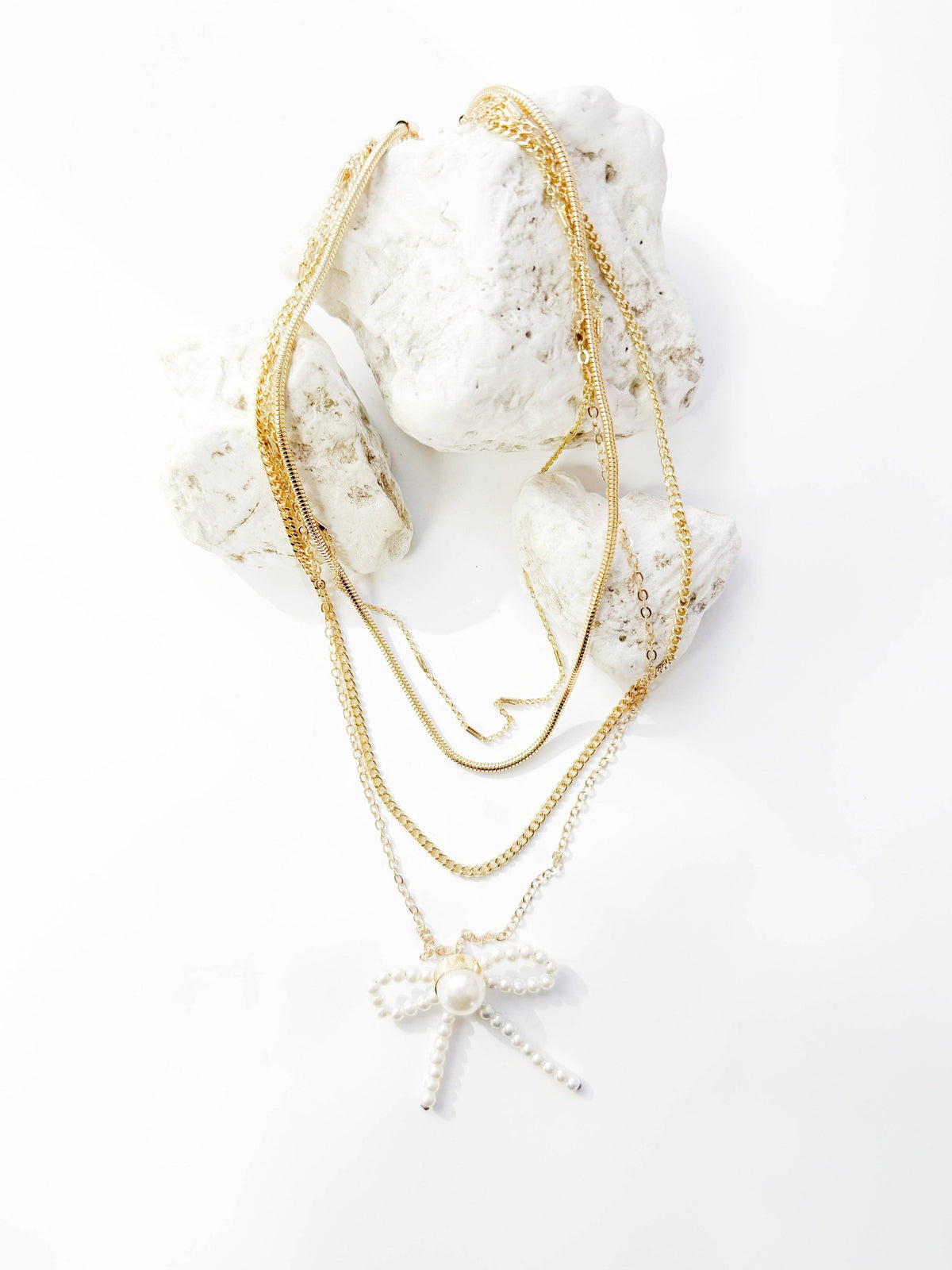 4-Strand Necklace with Bow Pendant, Gold: Gold / One Size