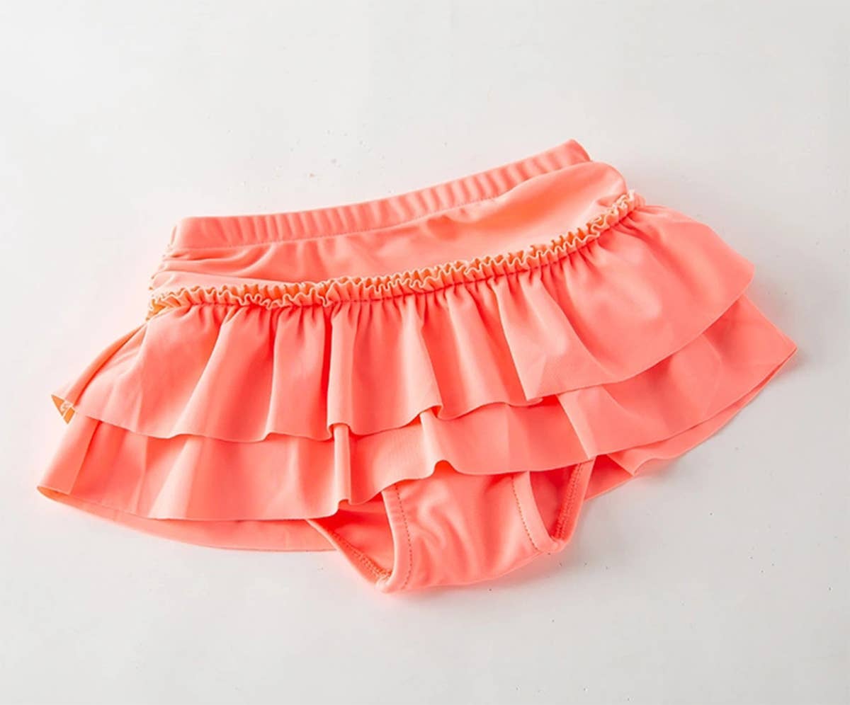 Peach Floral 3pcs Girl Swimwear Set: 3T
