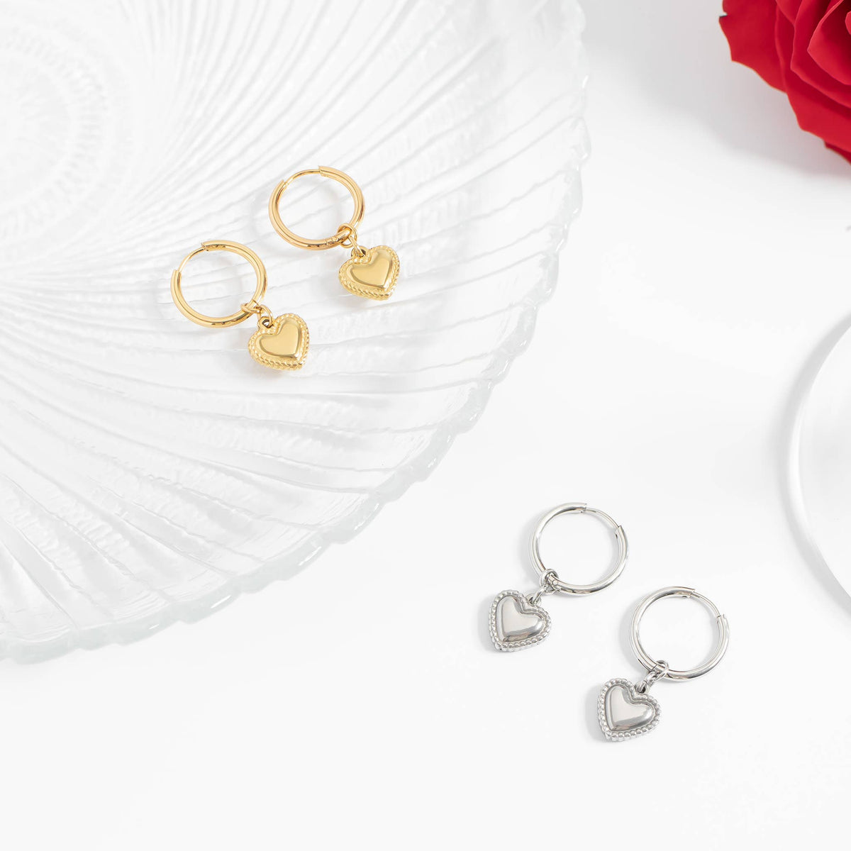 Heart Pendant Hoop Earrings 18K Gold