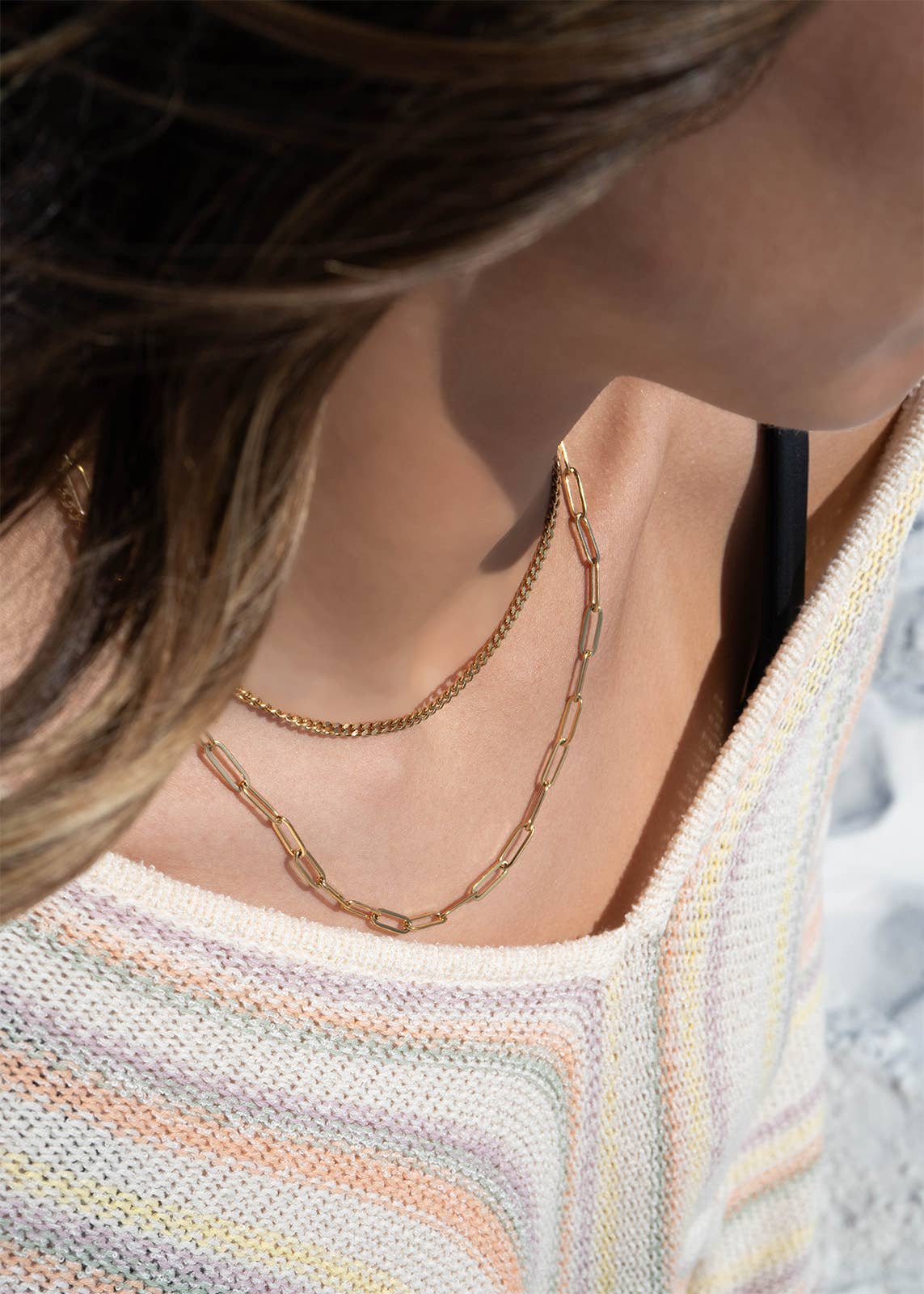 Paperclip Layered Chain Necklace 18K Gold PVD