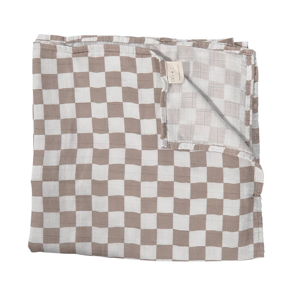 Bamboo Muslin Swaddle Baby Blanket (Mocha Checkers)