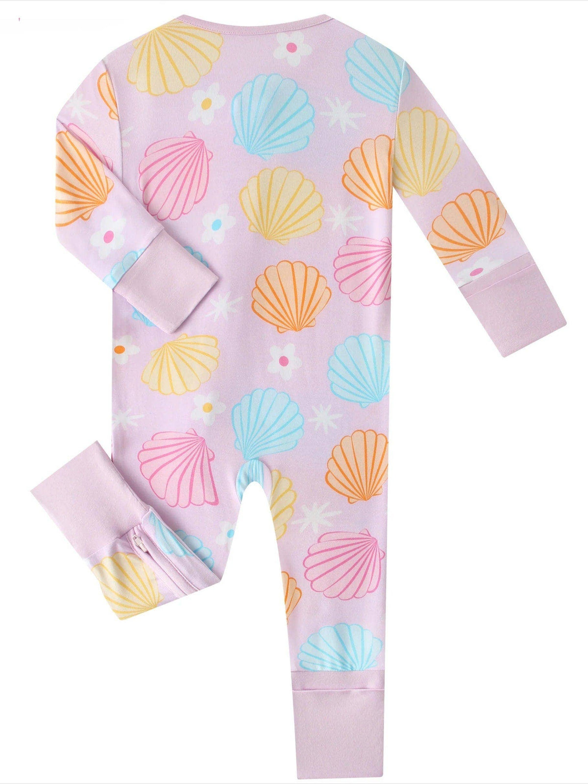 Posh TOT Pastel Seashell Bamboo Baby Convertible Zippy Romper: 3-6M