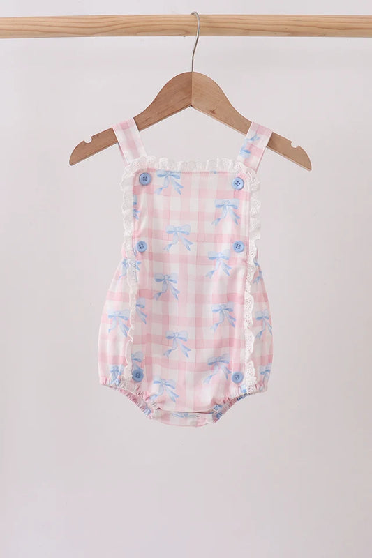 Pink Gingham Bow Print Lace Bubble