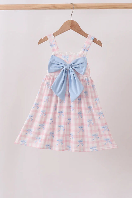 Pink Gingham Bow Print Dress