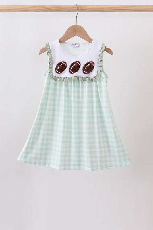 Green Football Gingham Ruffle Dress