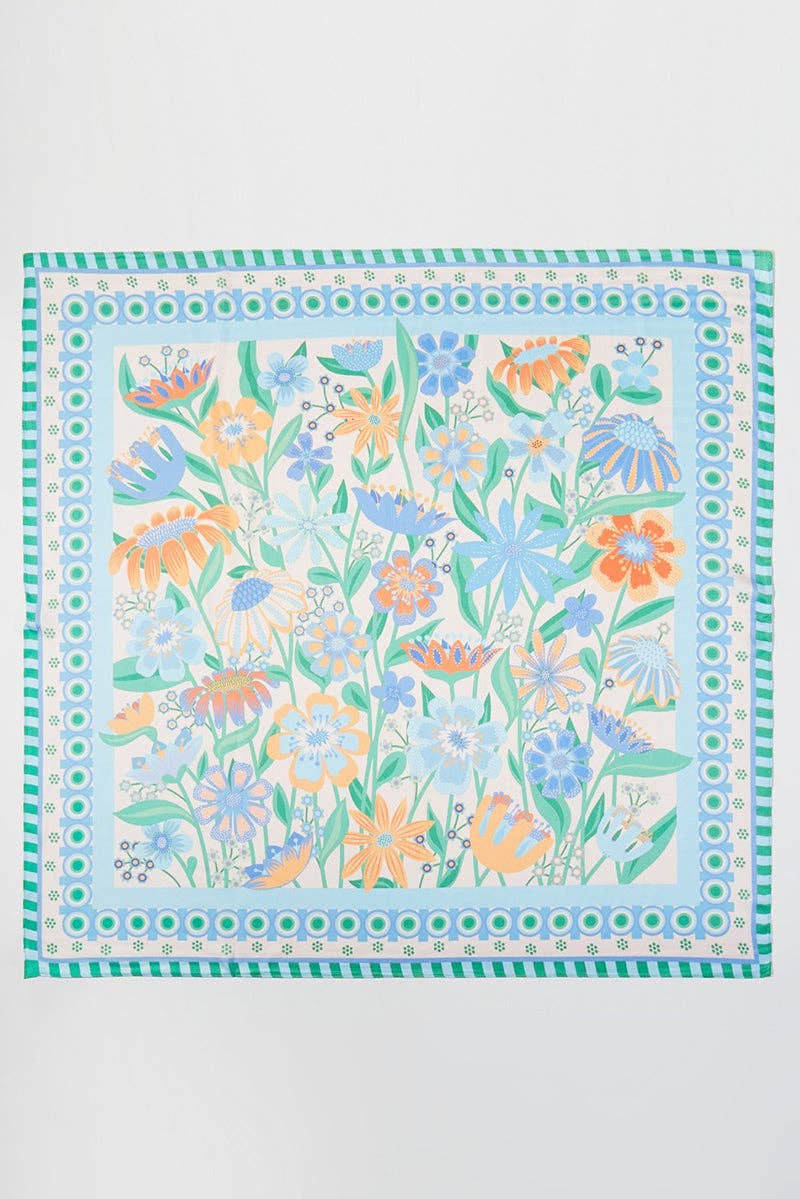 Sunlit Meadow Blue Square Satin Scarf