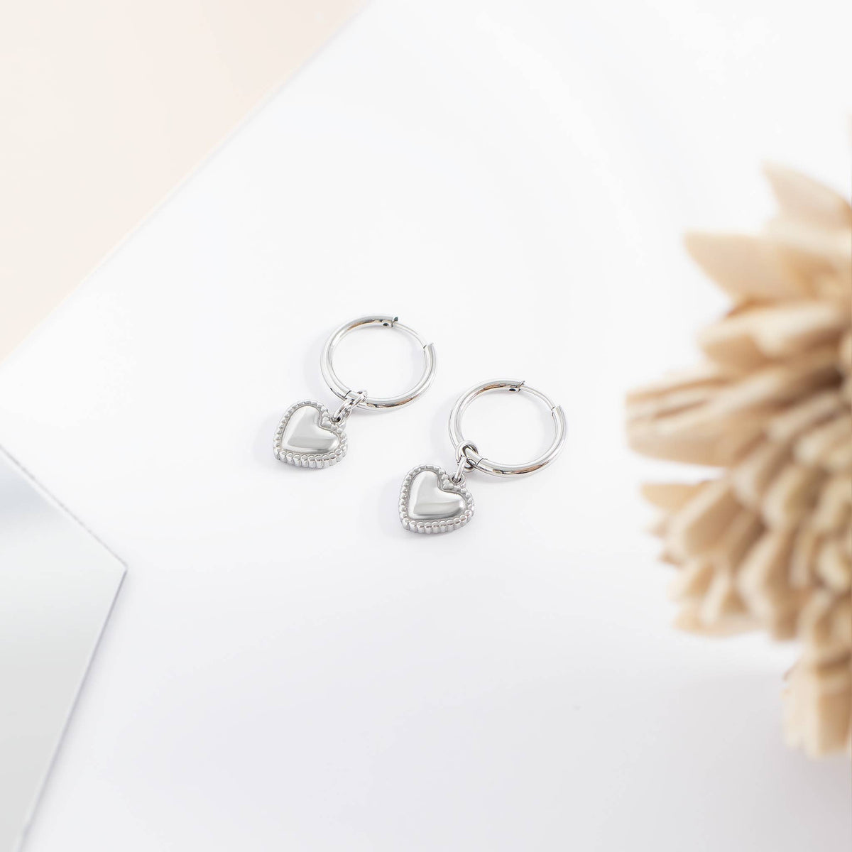 Heart Pendant Hoop Earrings 18K Gold
