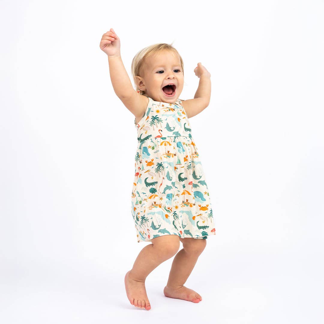Explore Florida Souvenir Bamboo Kids Sundress: Beige/Multi / 12-18M