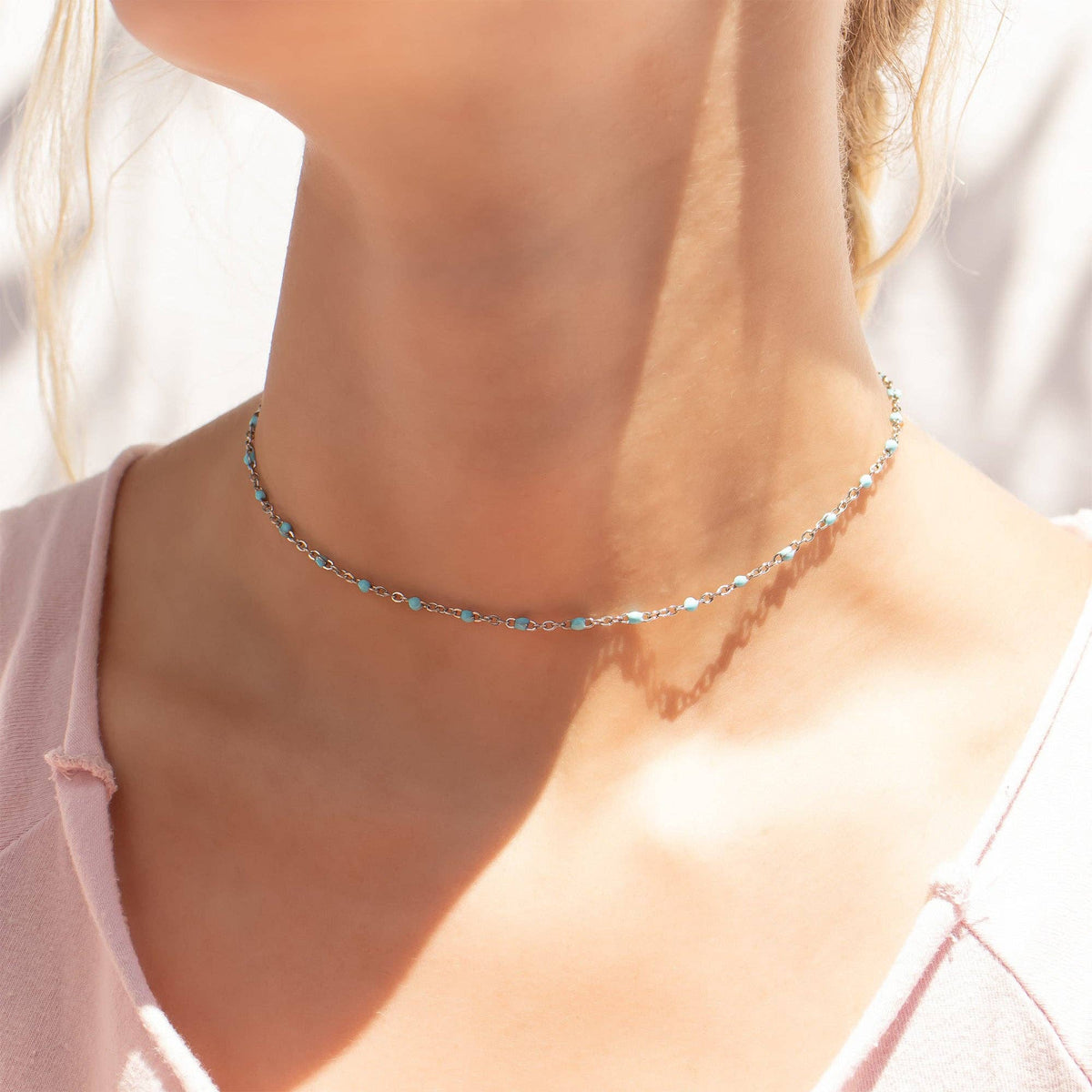 Turquoise Chain Necklace 18K Gold PVD