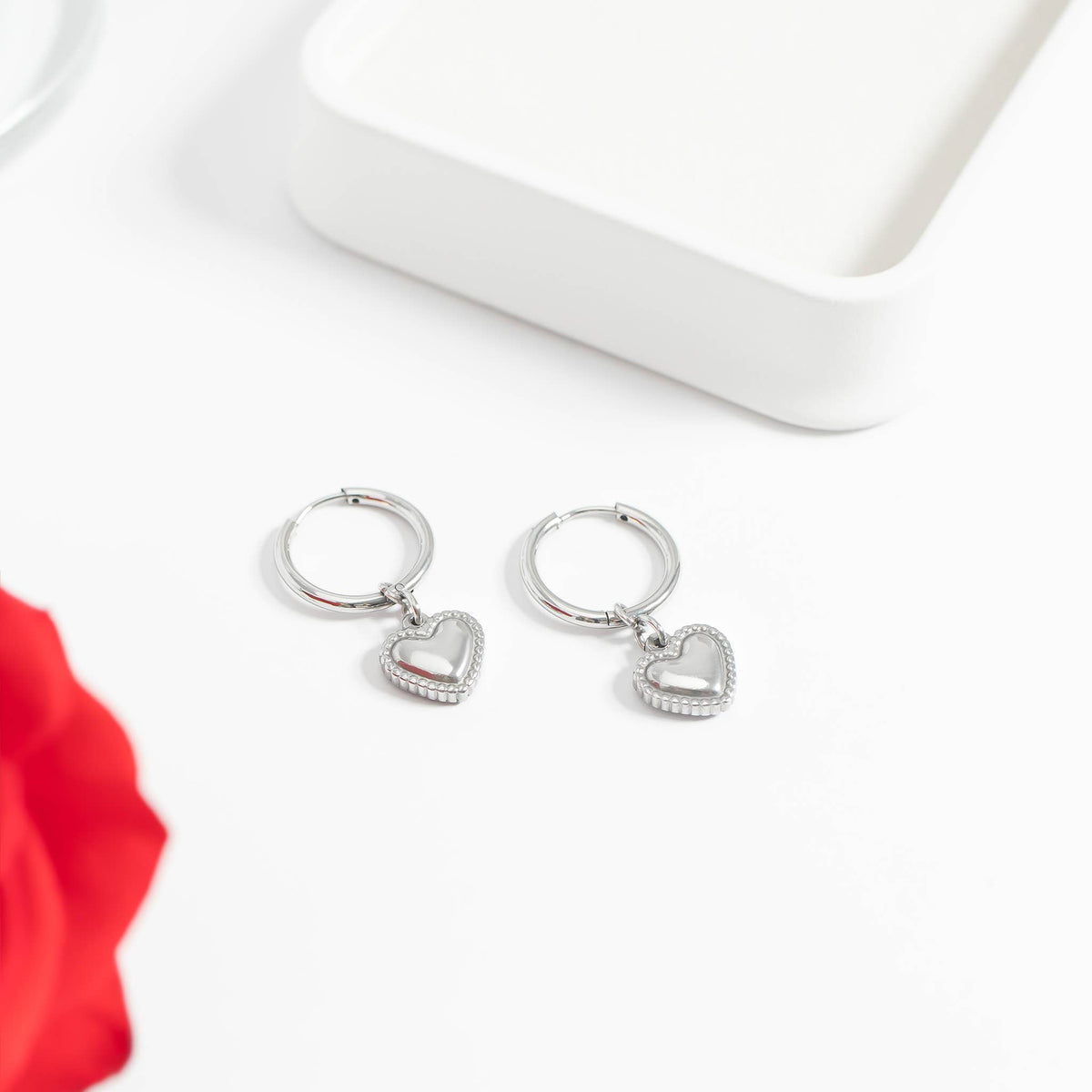 Heart Pendant Hoop Earrings 18K Gold
