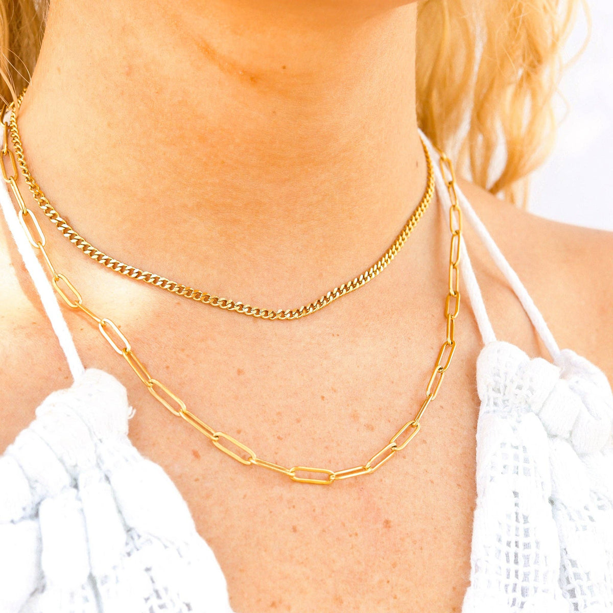 Paperclip Layered Chain Necklace 18K Gold PVD