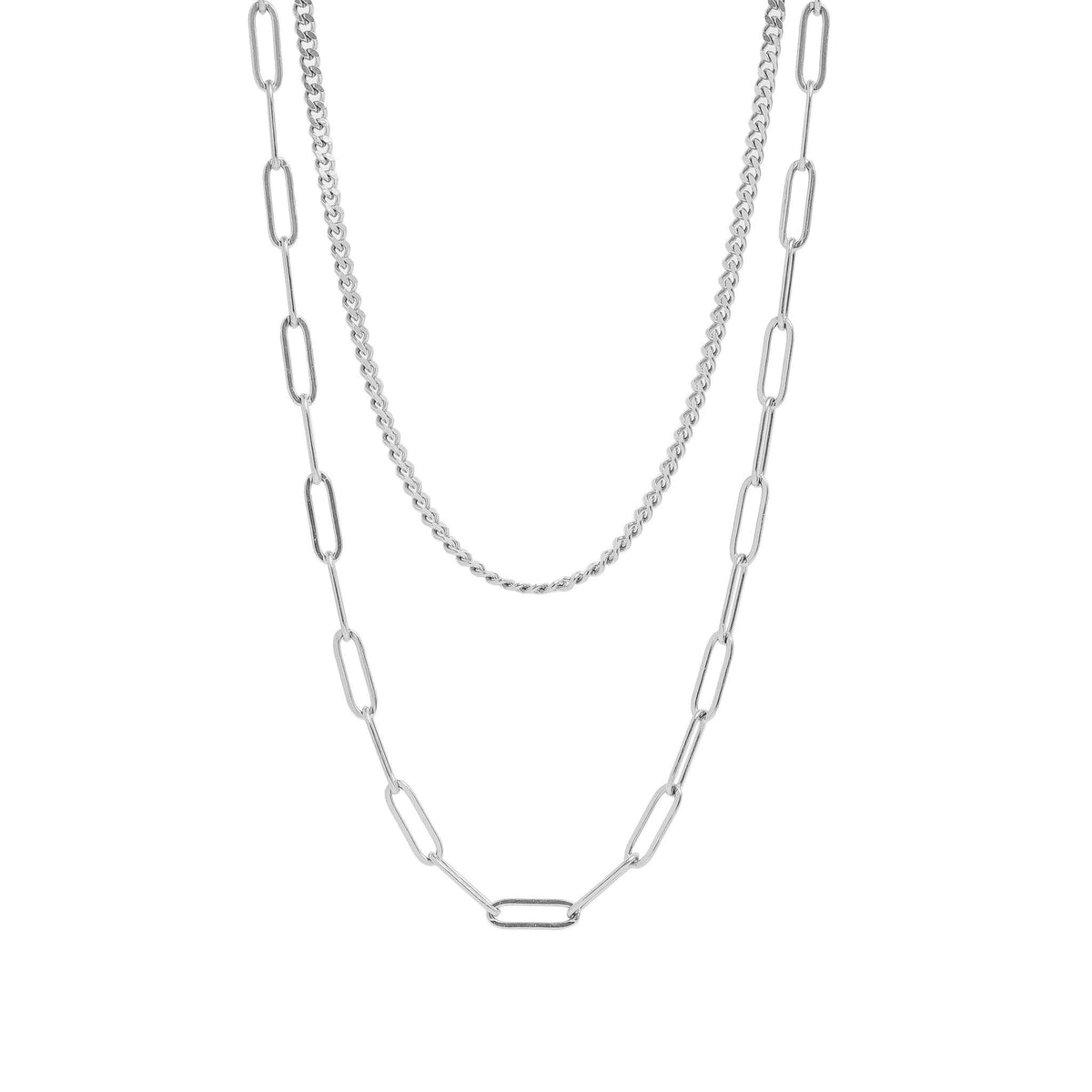 Paperclip Layered Chain Necklace 18K Gold PVD