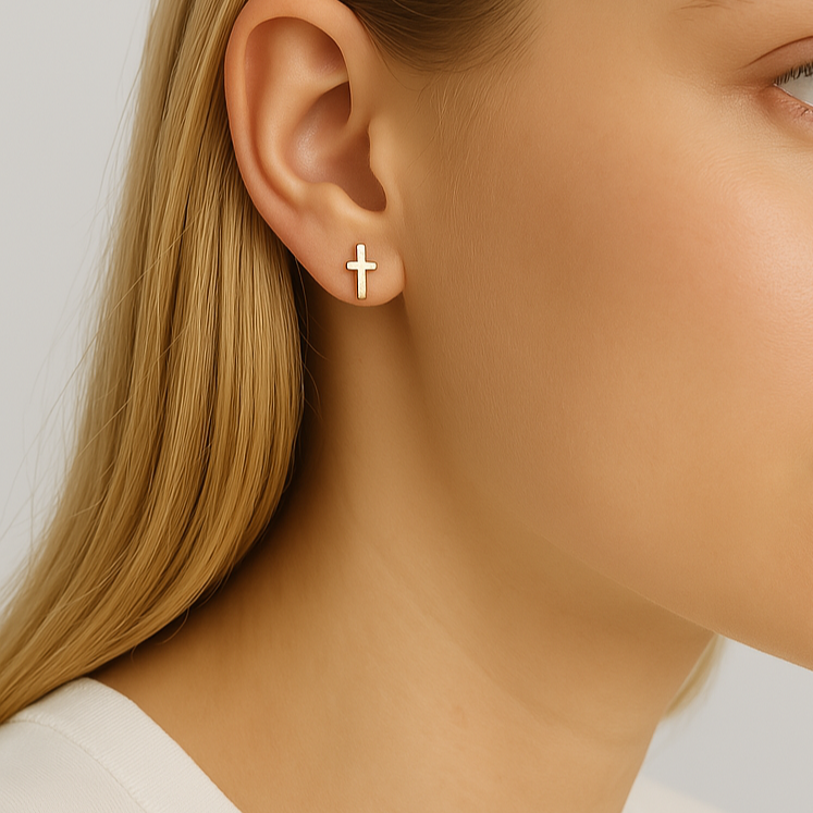 18K Gold PVD Cross Stud Earrings