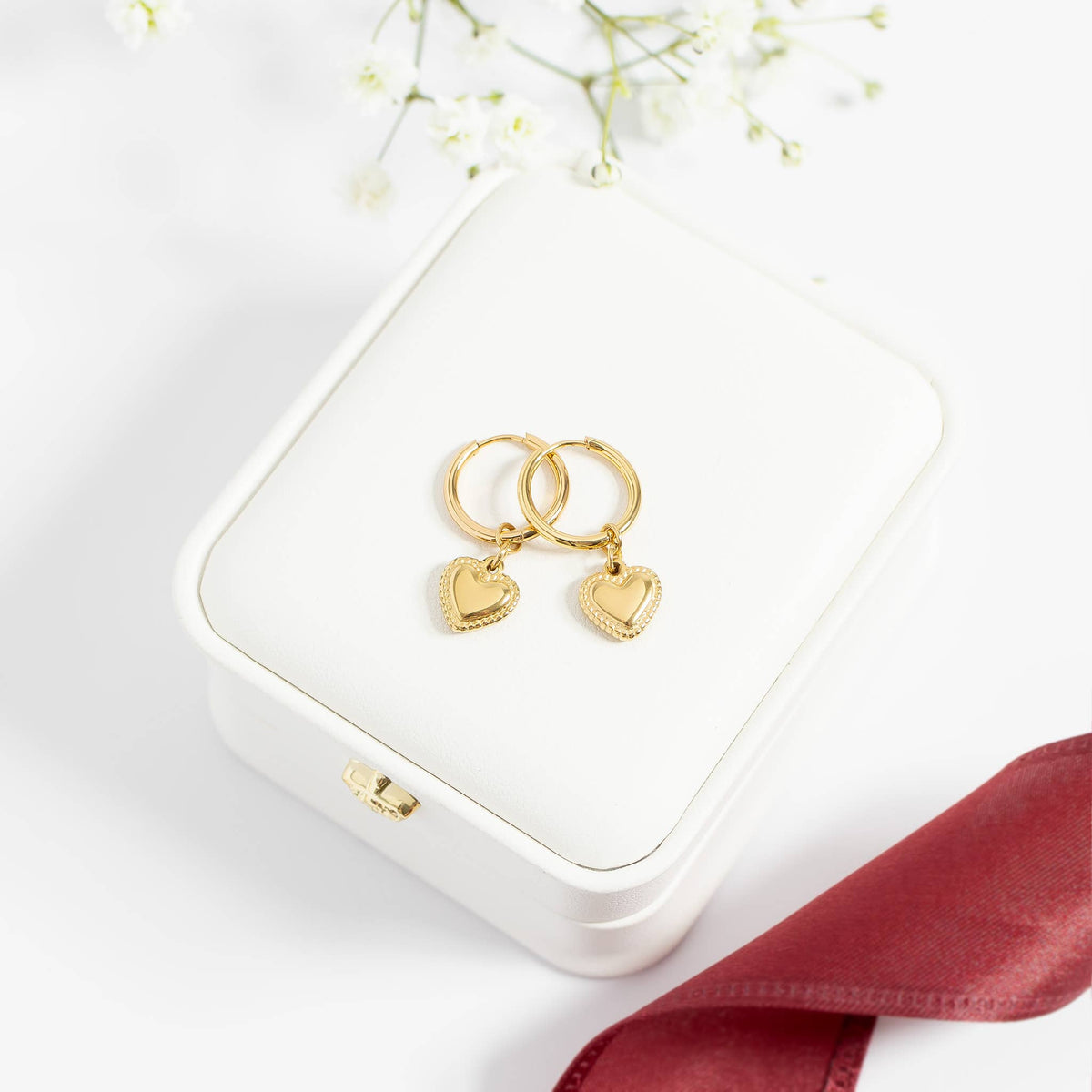Heart Pendant Hoop Earrings 18K Gold