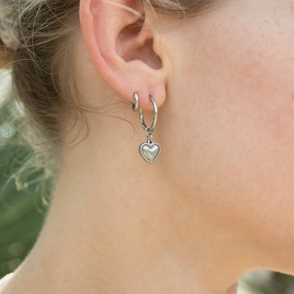 Heart Pendant Hoop Earrings 18K Gold
