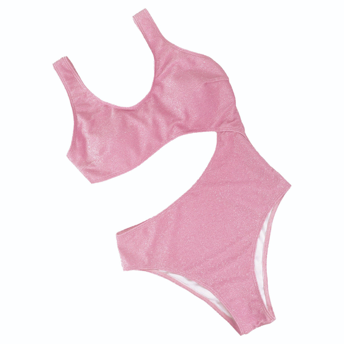 Pink Shimmer Side Cut One Piece Swimwear: Pink / Large