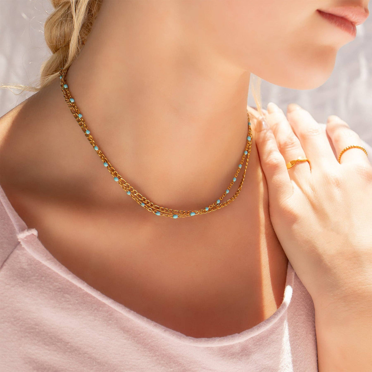 Turquoise Chain Necklace 18K Gold PVD