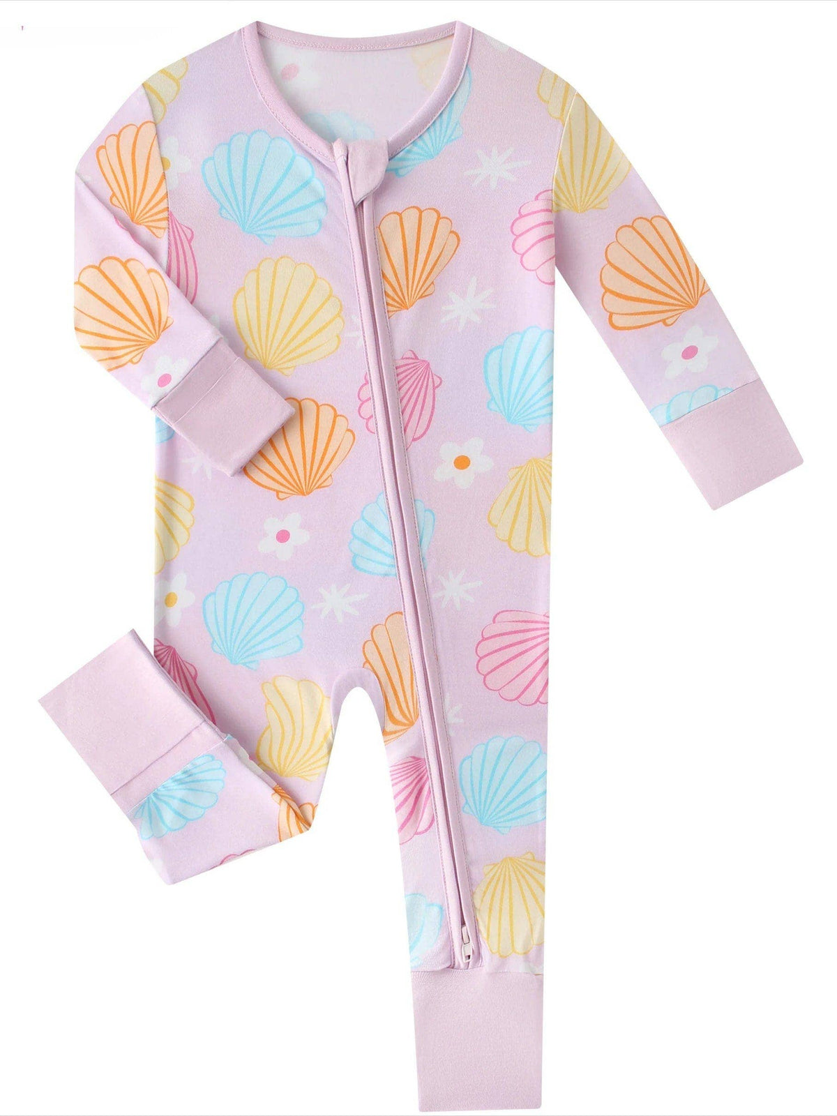 Posh TOT Pastel Seashell Bamboo Baby Convertible Zippy Romper: 6-12M