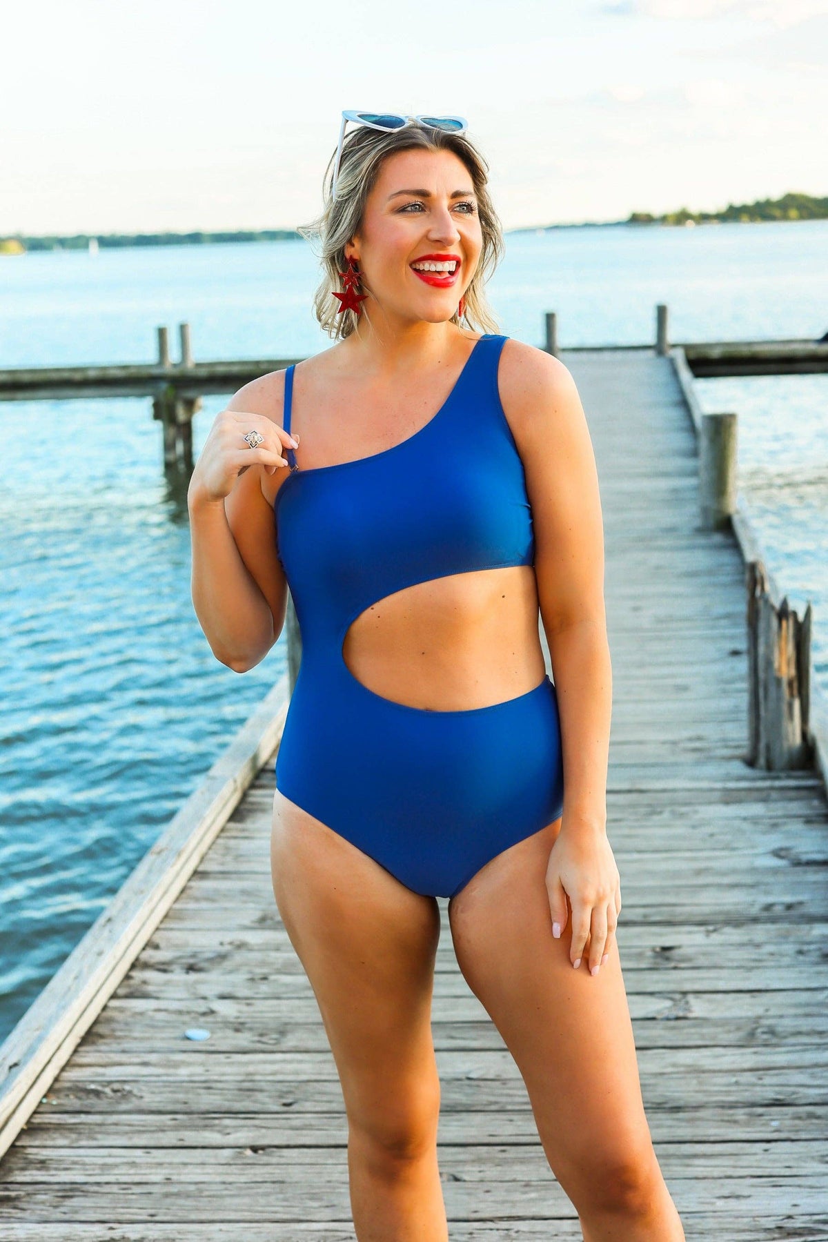 The Camilla One Piece with Cutouts, Blue: Blue / Medium