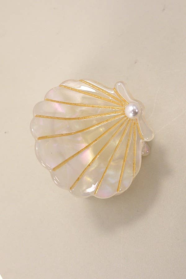 BEACH OCEAN CELLULOSE SEASHELL HAIR CLAW CLIPS | 40H782: White