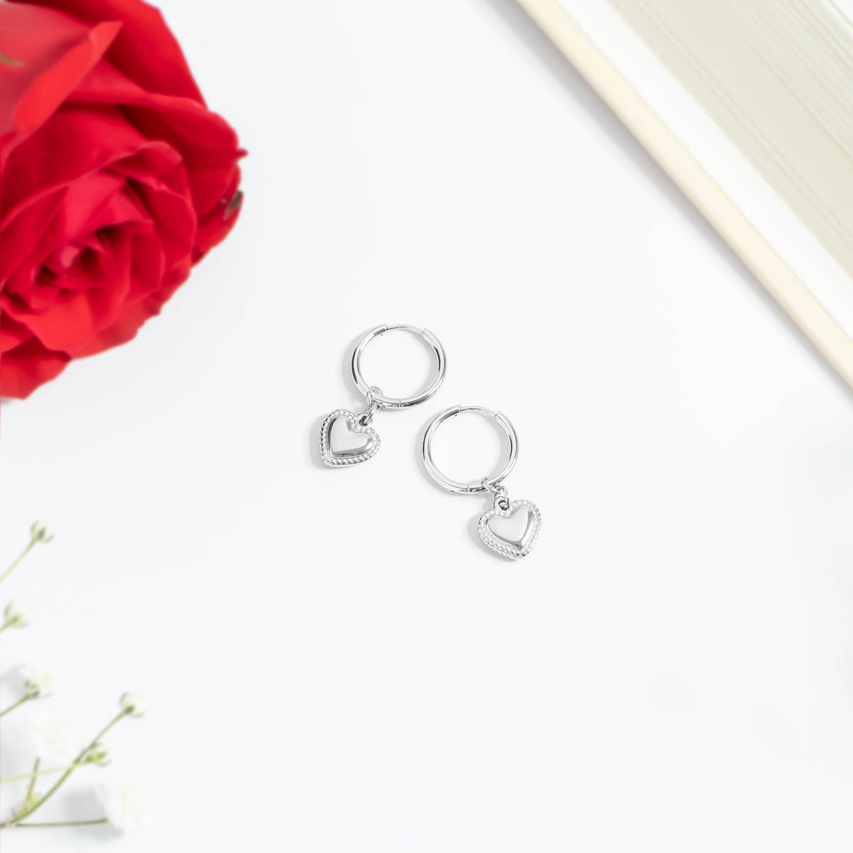 Heart Pendant Hoop Earrings 18K Gold