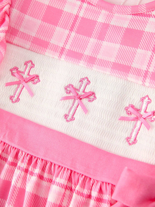Pink Plaid Smocked Church Christ Bishop Christening Dress