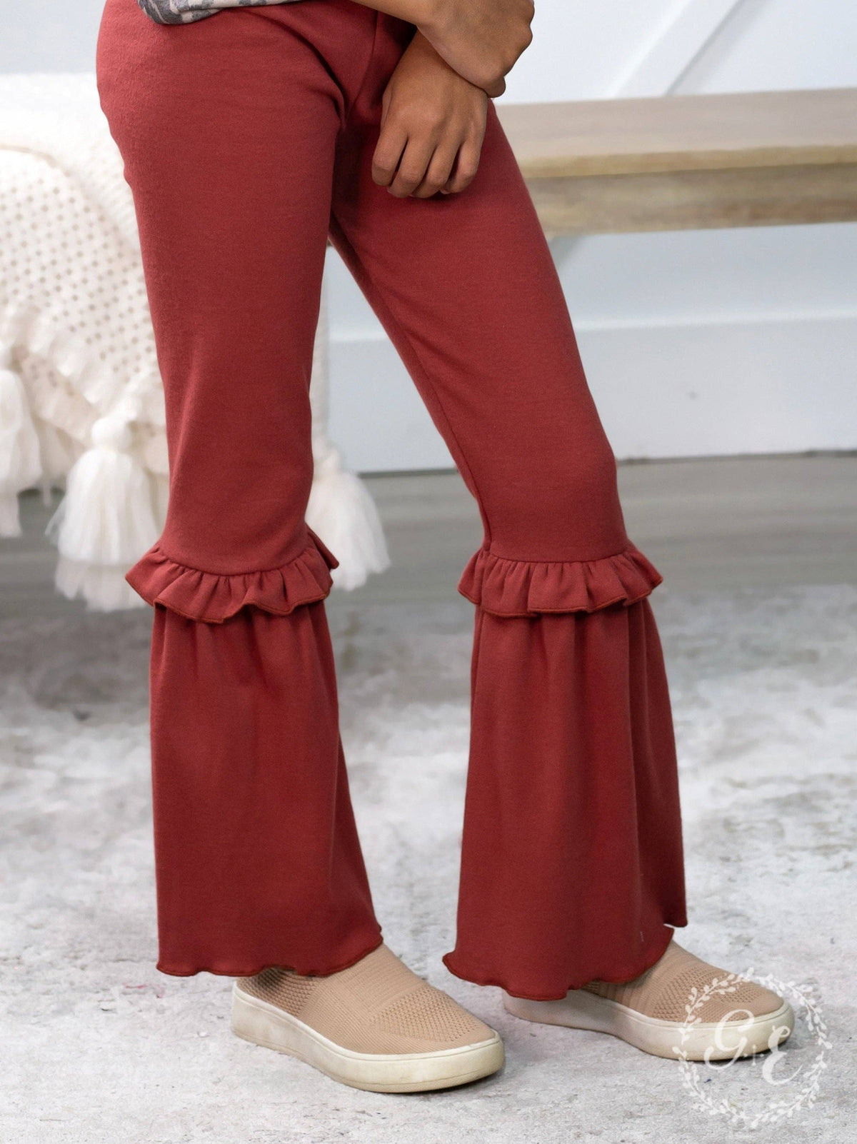 Girls Ruffle My Feathers Flare Pants with Ruffle, Mauve: Mauve / 2-3yrs