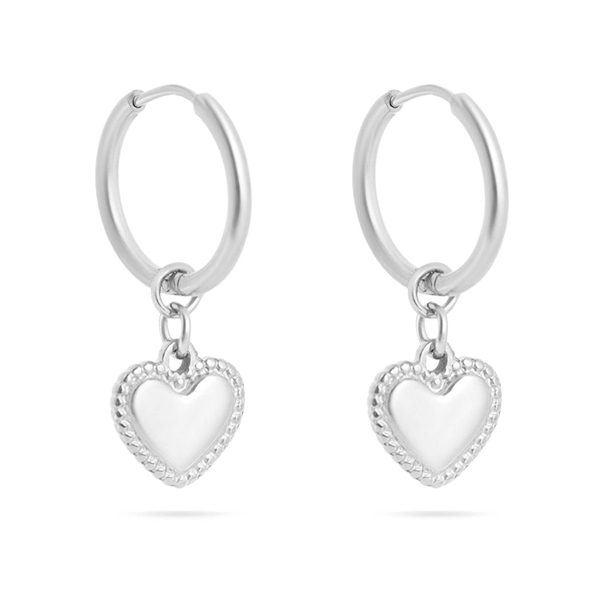 Heart Pendant Hoop Earrings 18K Gold