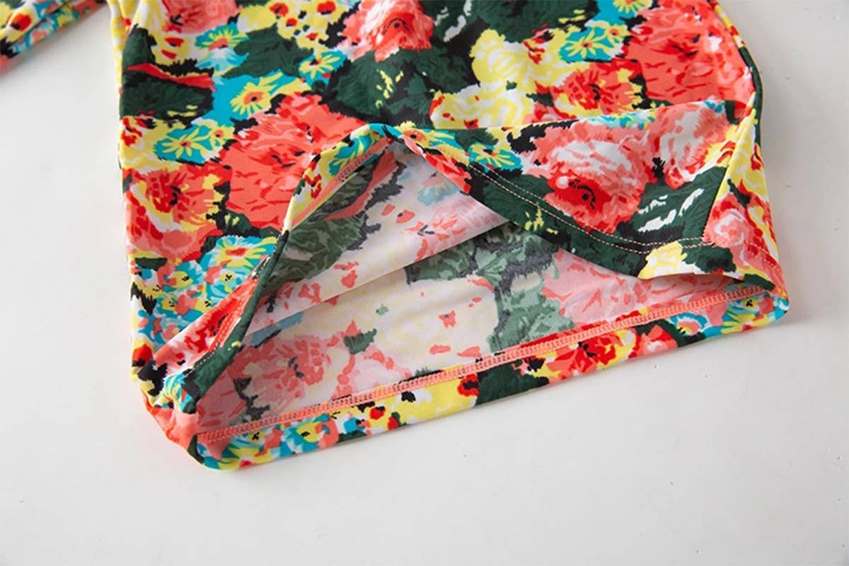 Peach Floral 3pcs Girl Swimwear Set: 5T
