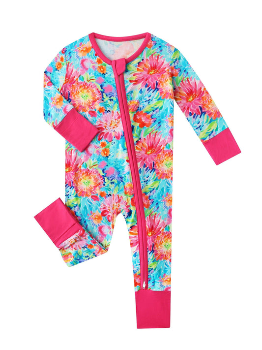 Posh TOT Coral Garden Bamboo Baby Convertible Zippy Romper: 6-12M