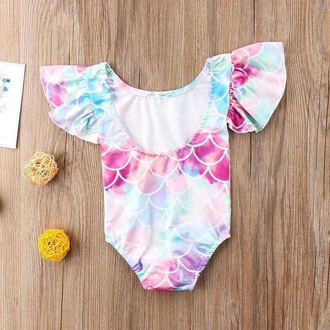 Mermaid Print Toddler Girl One-Piece Swimsuit: 2-3T