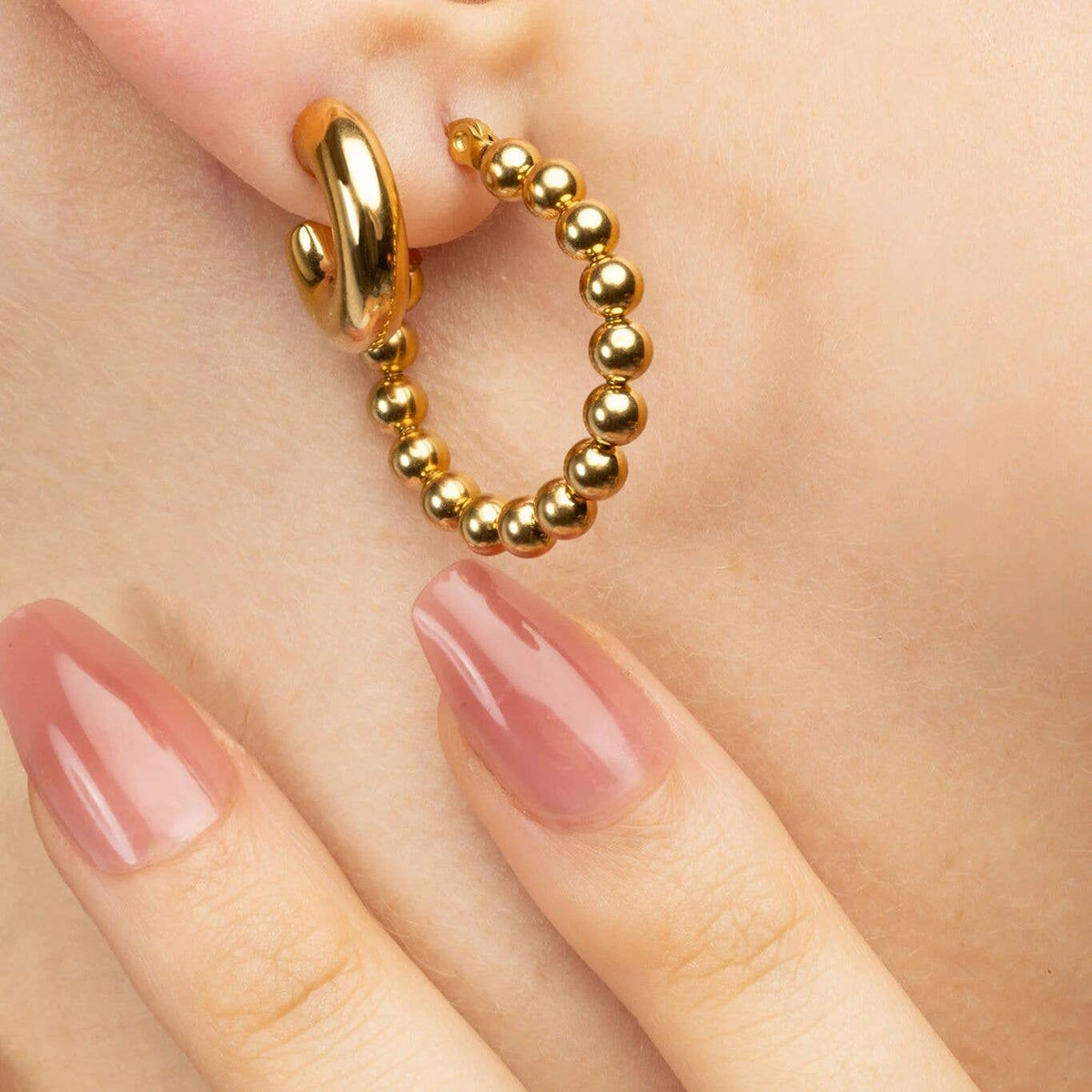 18K Gold PVD Ball Hoop Earrings