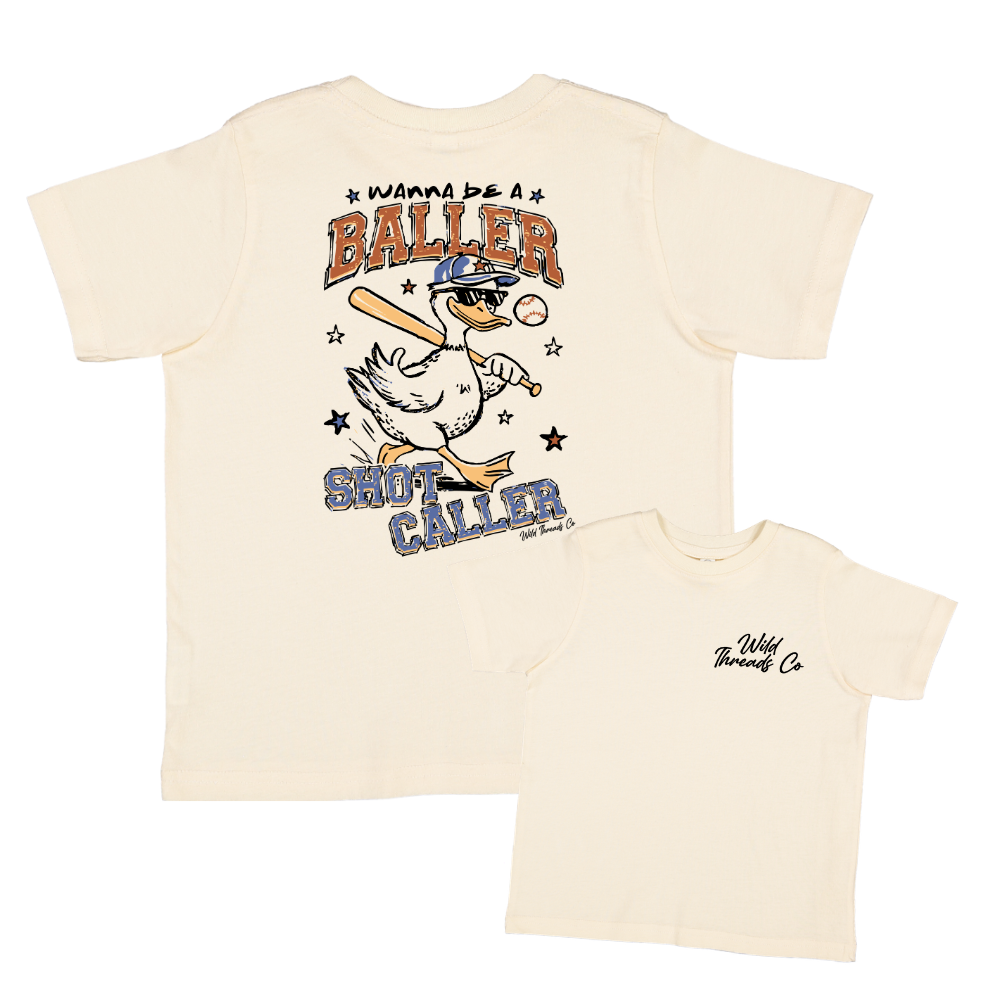 Wanna Be A Baller Tee: Natural / Youth L (14/16)