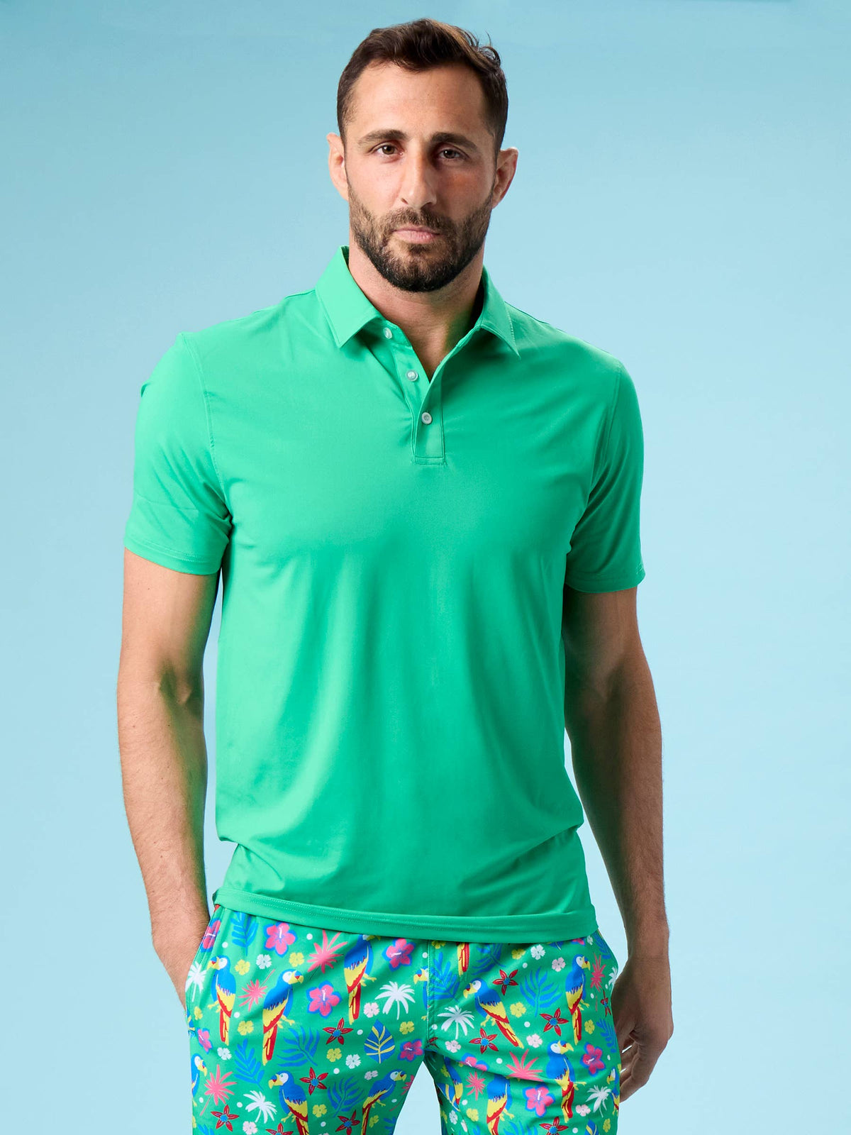 Men's Bright Green Knit Short Sleeve Performance Polo: Green / Men's S