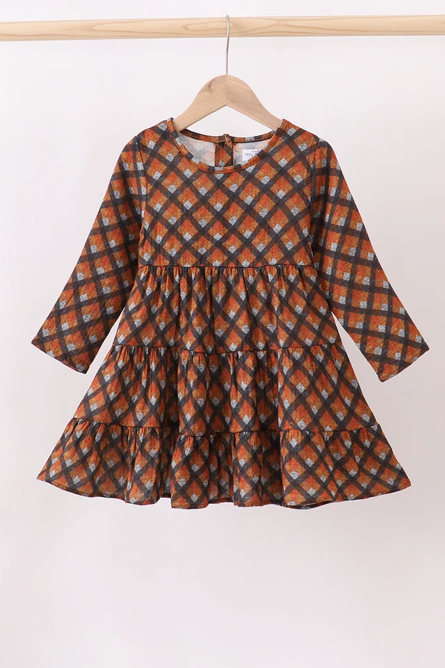 Brown Plaid Muslin Dress