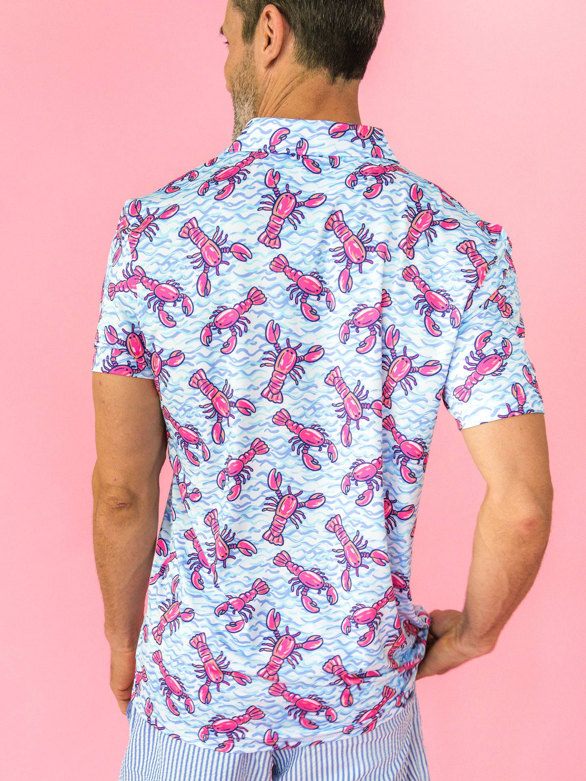 Men's Blue Lobster Lagoon Knit Short Sleeve Performance Polo: Blue / Men's XXL