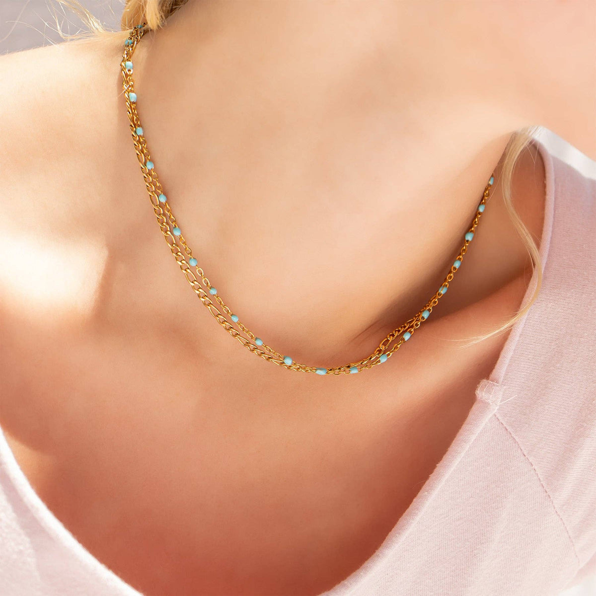 Turquoise Chain Necklace 18K Gold PVD