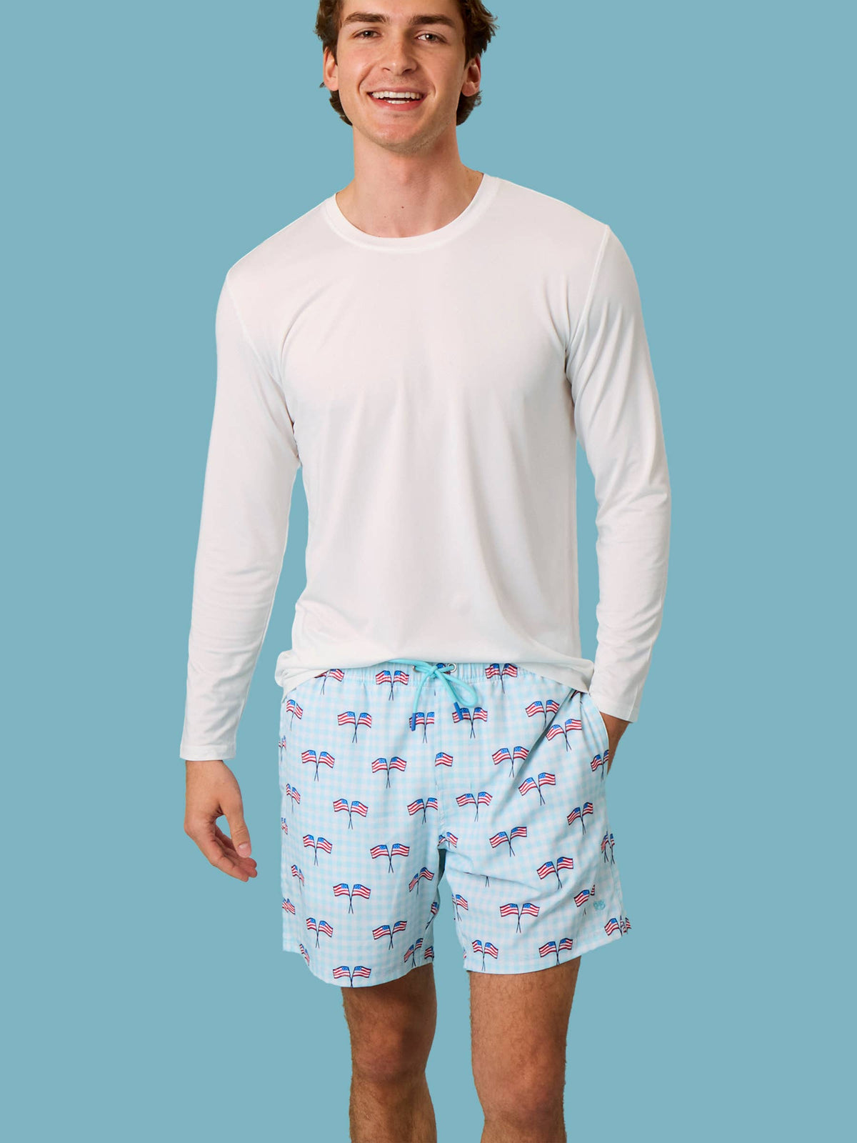 Men's Blue Patriotic Gingham Performance Hybrid Swim Trunks: Blue / Men's M