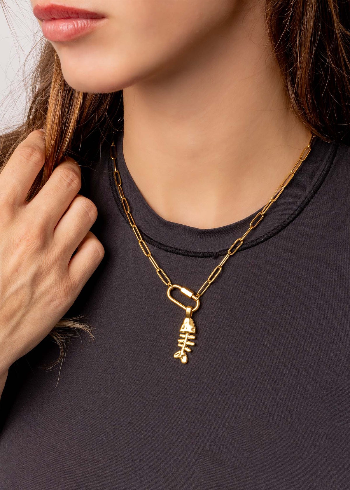 Paperclip Carabiner Necklace 18K PVD