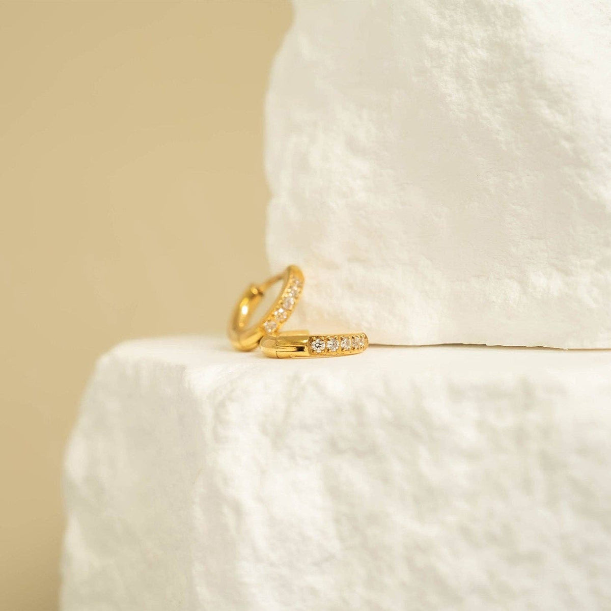 CZ Mini Huggie Earrings 18 Gold PVD