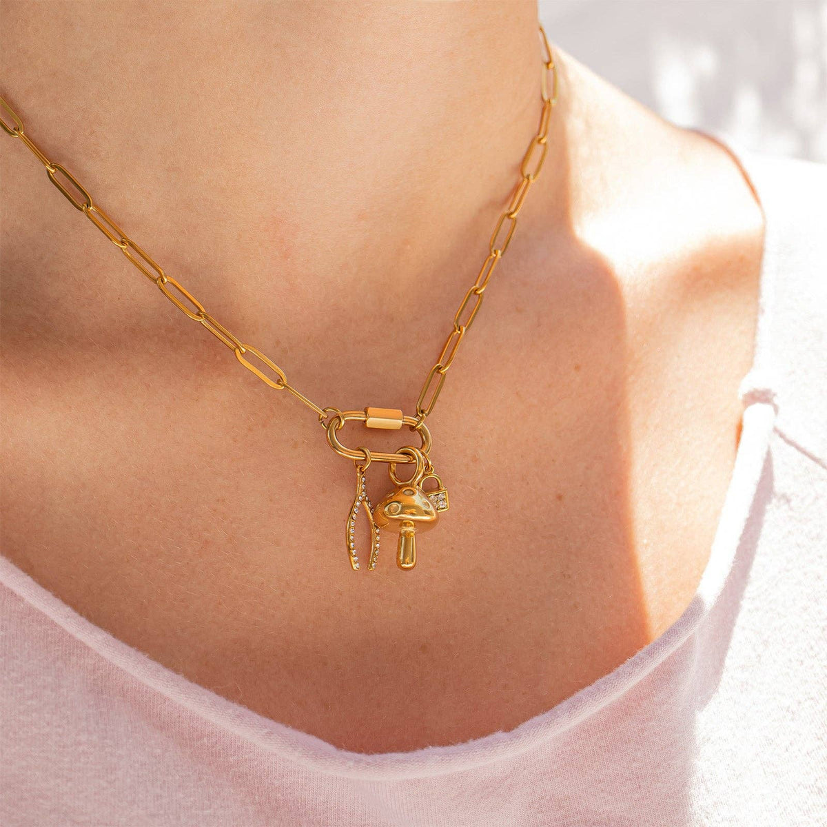 Paperclip Carabiner Necklace 18K PVD