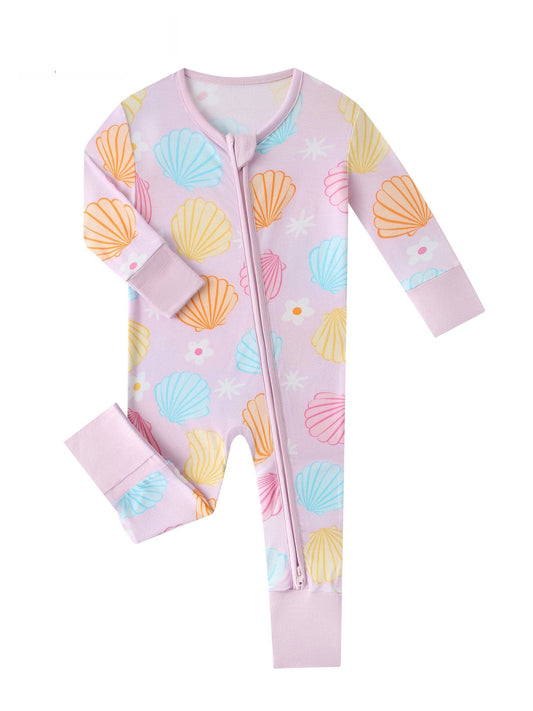 Posh TOT Pastel Seashell Bamboo Baby Convertible Zippy Romper: 18-24M