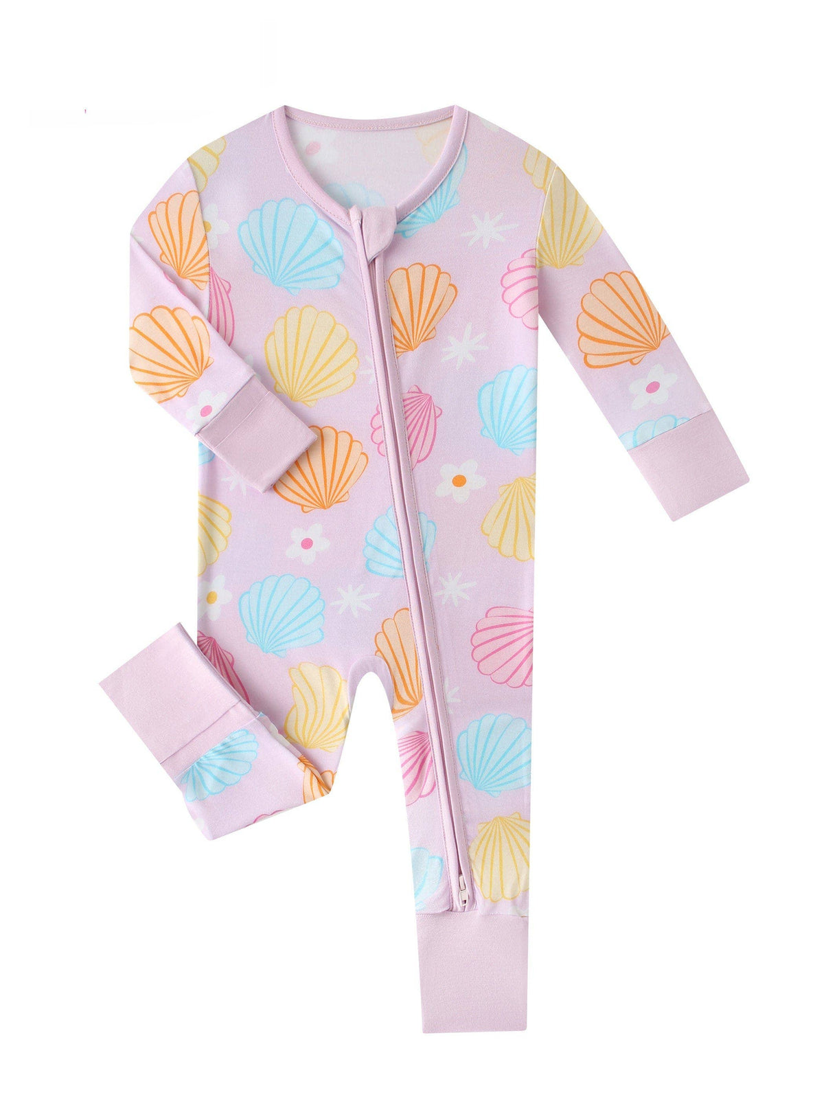 Posh TOT Pastel Seashell Bamboo Baby Convertible Zippy Romper: 3-6M