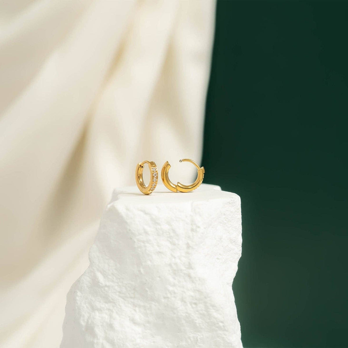 CZ Mini Huggie Earrings 18 Gold PVD